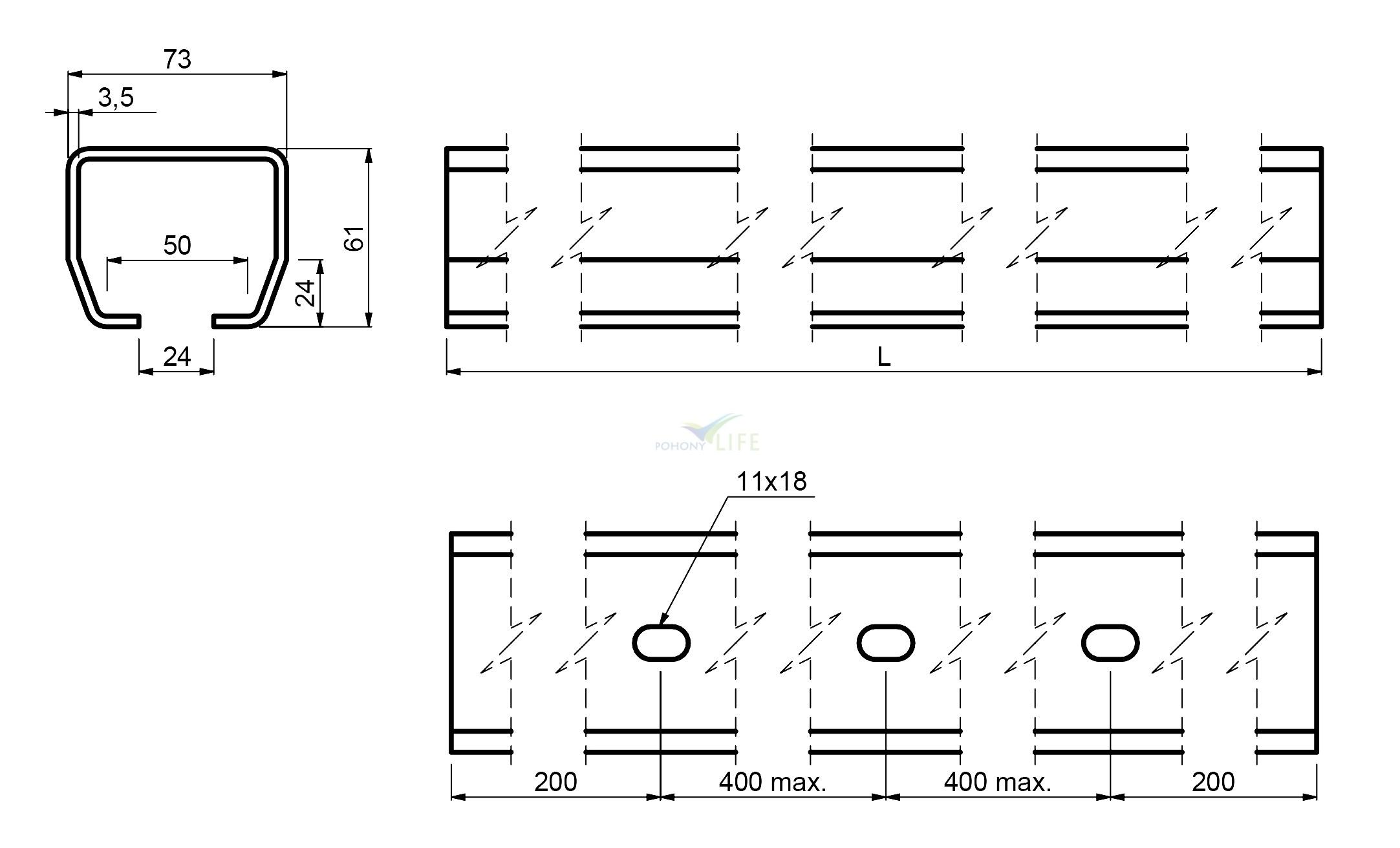 STAGE SZ 1, šína pozink 1m
